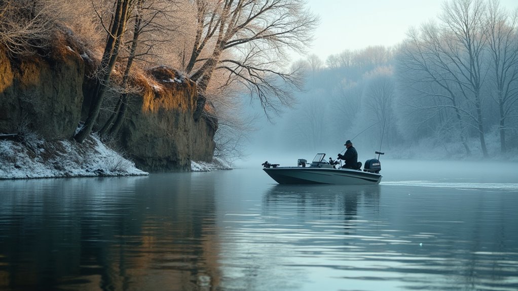 winter bass near drop offs